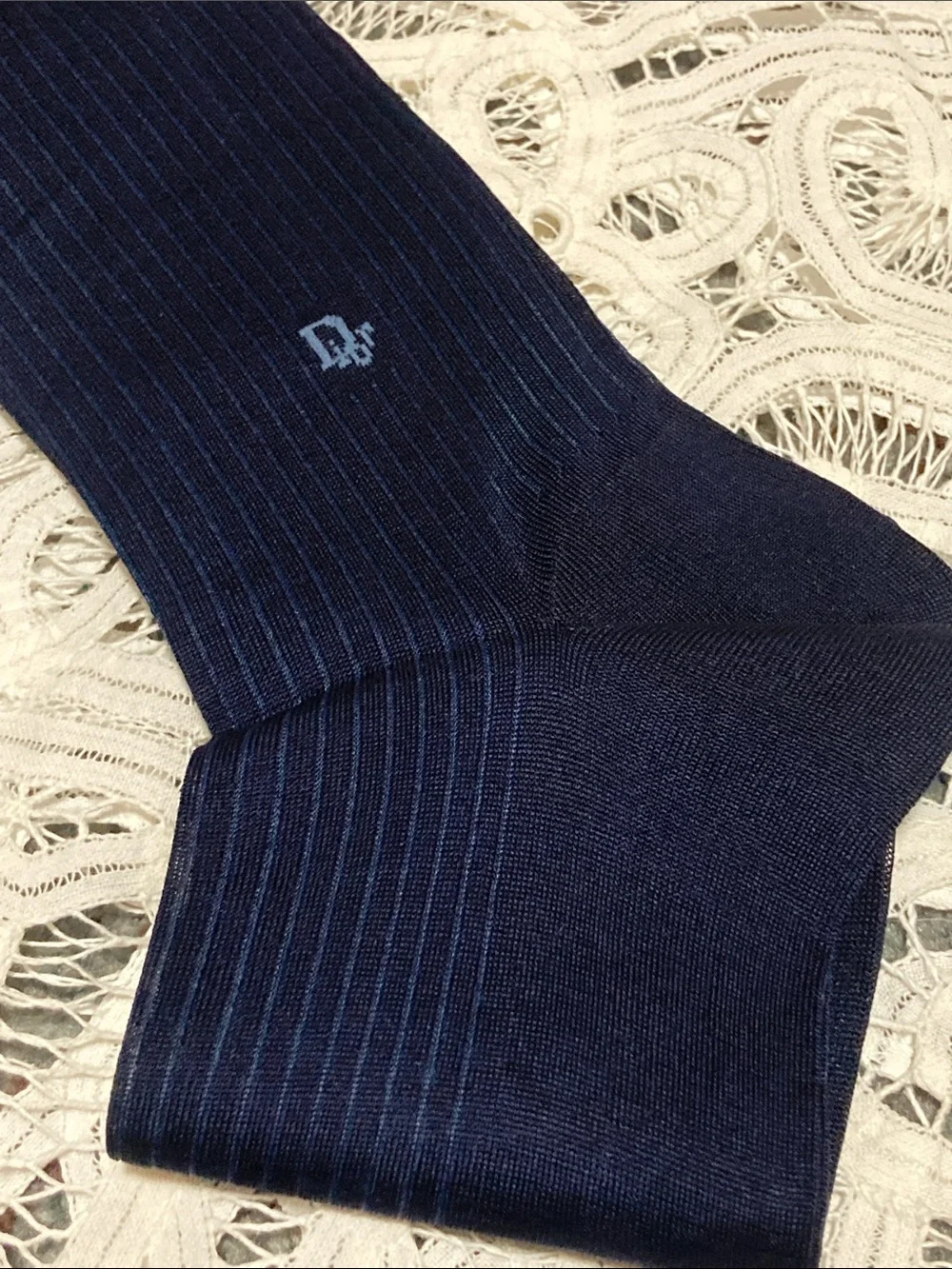 Dior Men’s Dark Navy Pinstripe Dress Socks